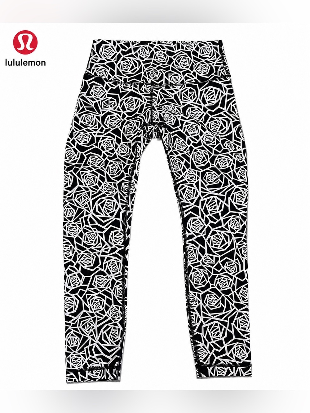 Lululemon Align Crop Leggings Women’s Size 8 Black White Geometric Rose Print Yo